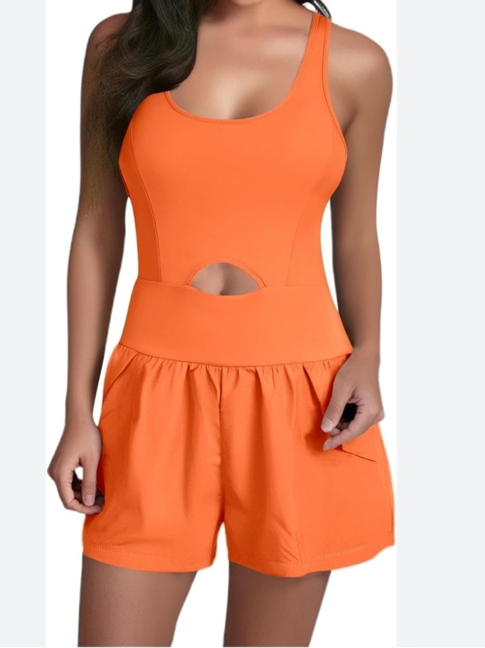 Orange Perforated Activewear Jumpsuit  with Orange Trim Size L
